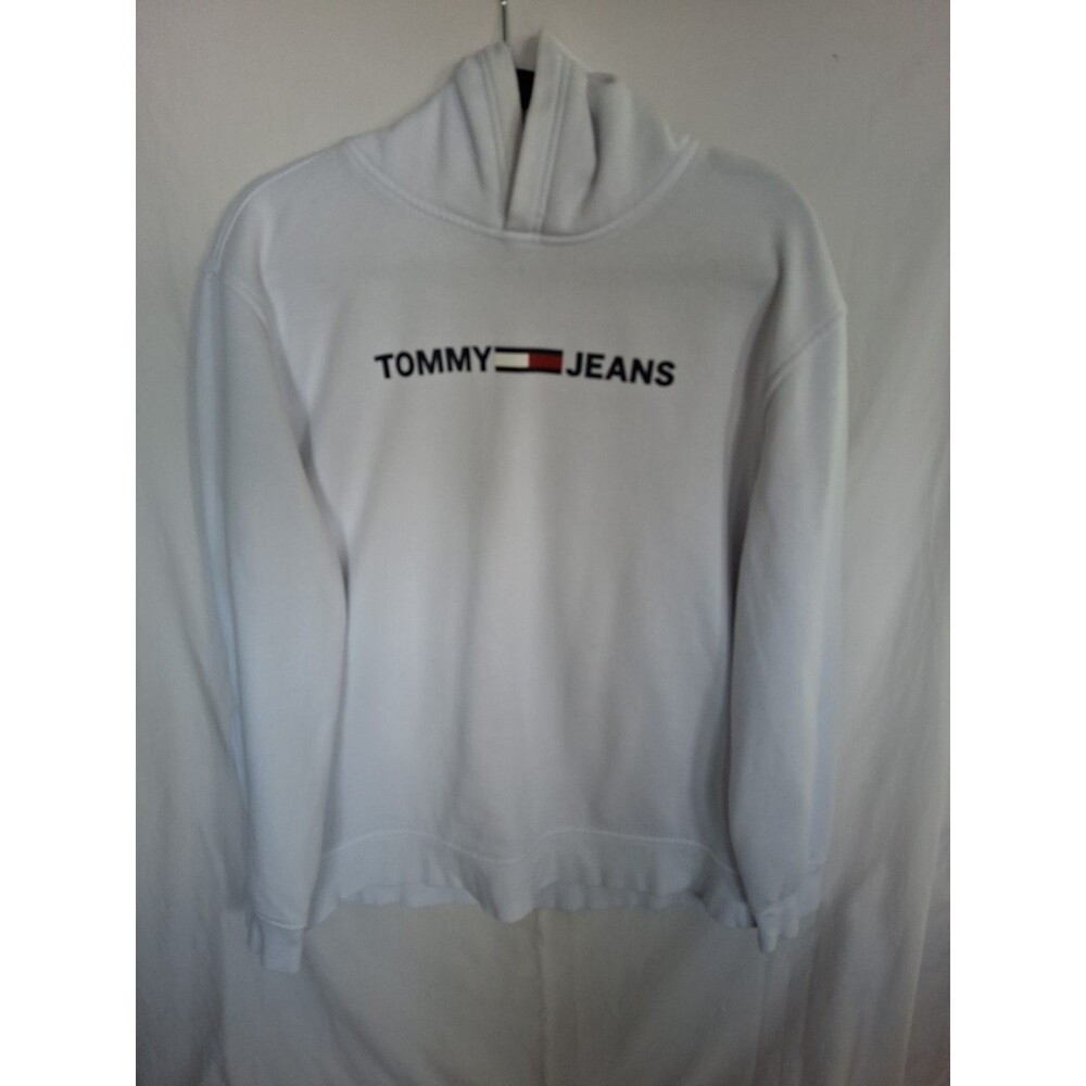 TOMMY JEANS Hoodie Large White sweatshirt Relaxed Fit